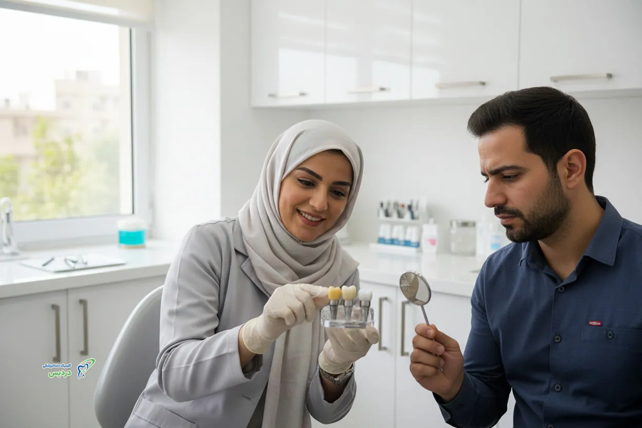 مقایسه کاربرد روکش زیرکونیا و پی اف ام روی ایمپلنت در دندان جلو و عقب